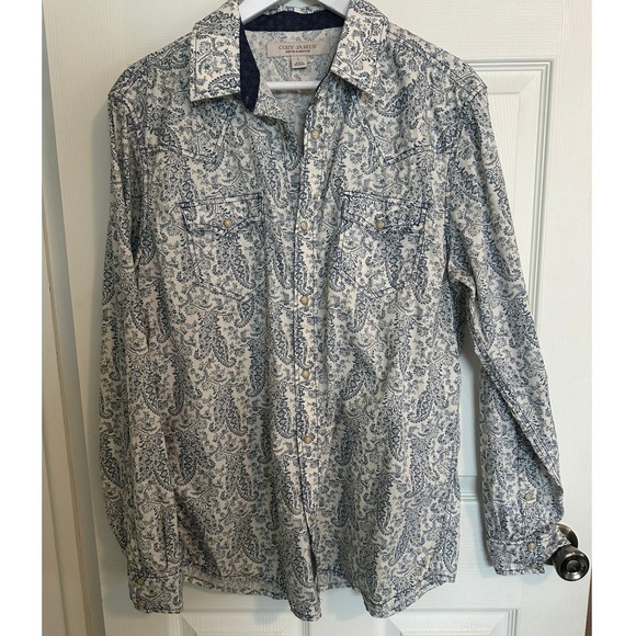 Cody James Other - Cody James Paisley Button Down Shirt Blue & Cream Cotton Size Large